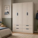 Ver imagem 1 de Armário para Quarto Infantil 4 Portas e 4 Gavetas Theo Bege/Areia/Azul Petróleo