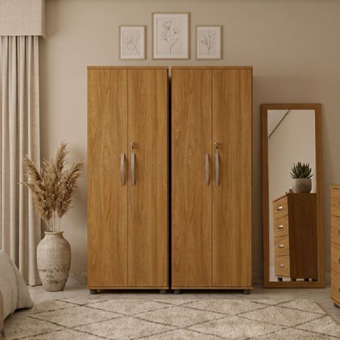 Kit 2 Armários Multiuso Caio Guarda-Roupa Quarto com Prateleiras e Chave