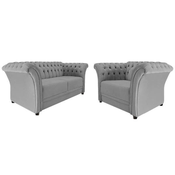 Kit Poltrona e Namoradeira Chesterfield Sofia Corano Cinza - ADJ Decor - 1