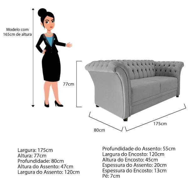 Kit Poltrona e Namoradeira Chesterfield Sofia Corano Cinza - ADJ Decor - 5