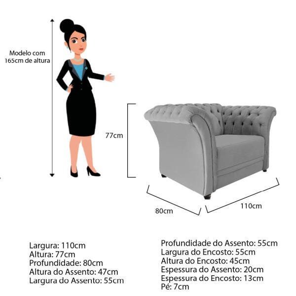 Kit Poltrona e Namoradeira Chesterfield Sofia Corano Cinza - ADJ Decor - 4