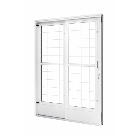 Porta de Correr Aço Branco 02 Folhas C/postigo e Grade Quadriculada Gold