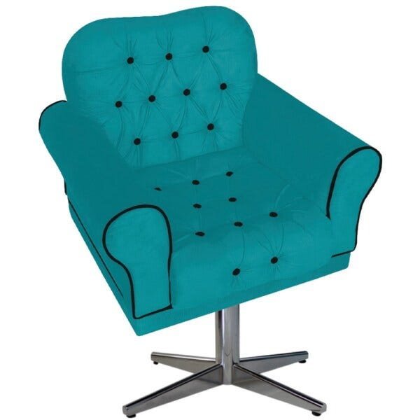 Kit Poltrona, Namoradeira e Puff Mariana Base Giratória de Metal Suede Azul Turquesa - Amarena Móvei - 2
