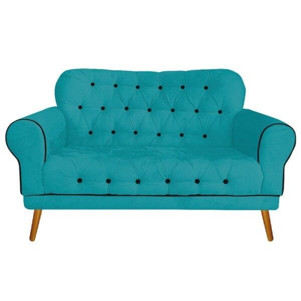 Kit Poltrona, Namoradeira e Puff Mariana Base Giratória de Metal Suede Azul Turquesa - Amarena Móvei - 9