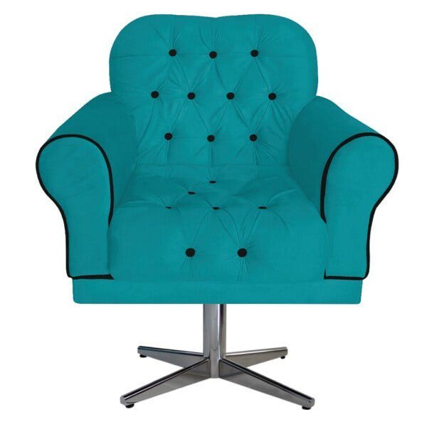 Kit Poltrona, Namoradeira e Puff Mariana Base Giratória de Metal Suede Azul Turquesa - Amarena Móvei - 8