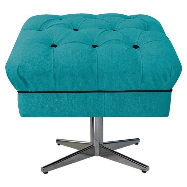 Kit Poltrona, Namoradeira e Puff Mariana Base Giratória de Metal Suede Azul Turquesa - Amarena Móvei - 10