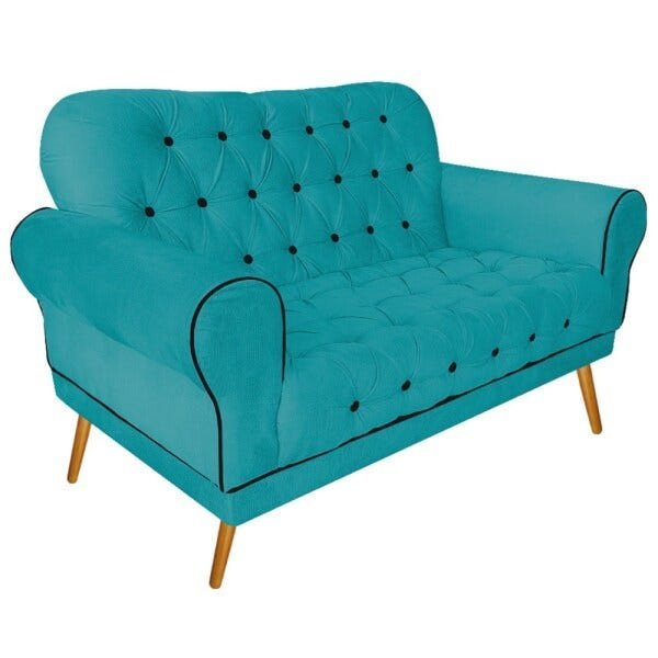 Kit Poltrona, Namoradeira e Puff Mariana Base Giratória de Metal Suede Azul Turquesa - Amarena Móvei - 3
