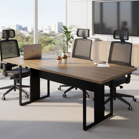 Mesa de Escritório Industrial 200cm x 90cm Pé Metal Mb Pr F5 Cor:Macadâmia com Preto