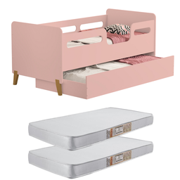 Cama Infantil Bicama Auxiliar Cecilia Grade Proteção Montessoriana para Quarto com 02 Colchões - 2