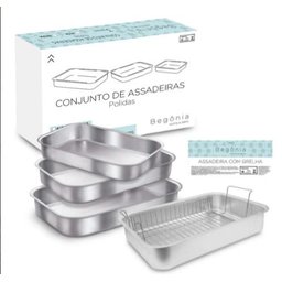 4 Assadeiras Alumínio Polido Com 1 Grelha Begônia - 2