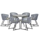 Ver imagem 1 de Mesa com 6 Cadeiras de Jantar Roma 120cm e Noronha em Alumínio Preto Corda Náutica Estofado 8 Trama