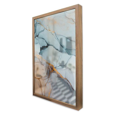 Quadro Decorativo Caixa Alta com Vidro Abstrato Mármore Cores Suaves TaColado Moldura Madeira 120 x 