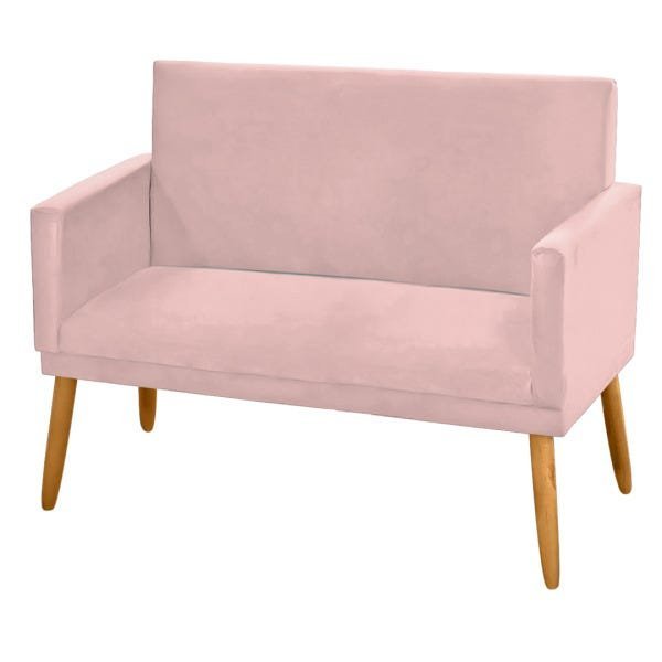 Poltrona Romântica Namoradeira Estofada Pés Retrô Veludo Rosa Rosê - 1