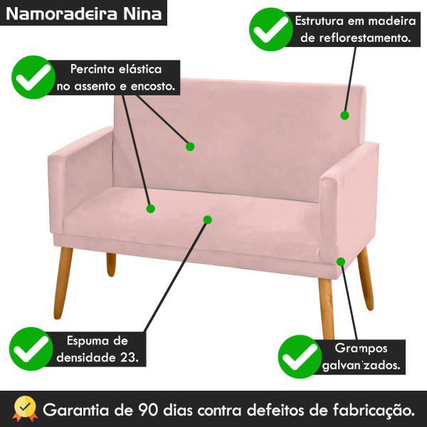 Poltrona Romântica Namoradeira Estofada Pés Retrô Veludo Rosa Rosê - 5