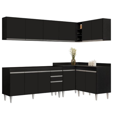 Armário de Cozinha Modulado de Canto 6 Peças Cp31 Balcão sem Tampo Preto - Lumil Lumil Móveis