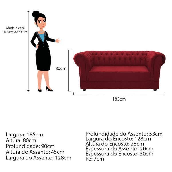 Kit 2 Poltronas e Namoradeira Chesterfield Ana Suede Vermelho - 5