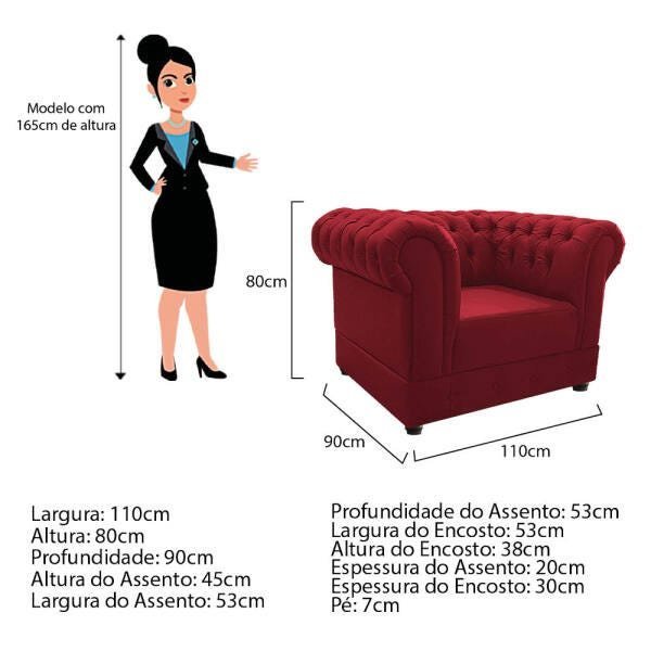 Kit 2 Poltronas e Namoradeira Chesterfield Ana Suede Vermelho - 4