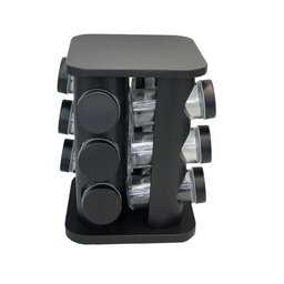 Porta Condimentos Giratório Plástico Preto com 12 Potes 80ml - 1