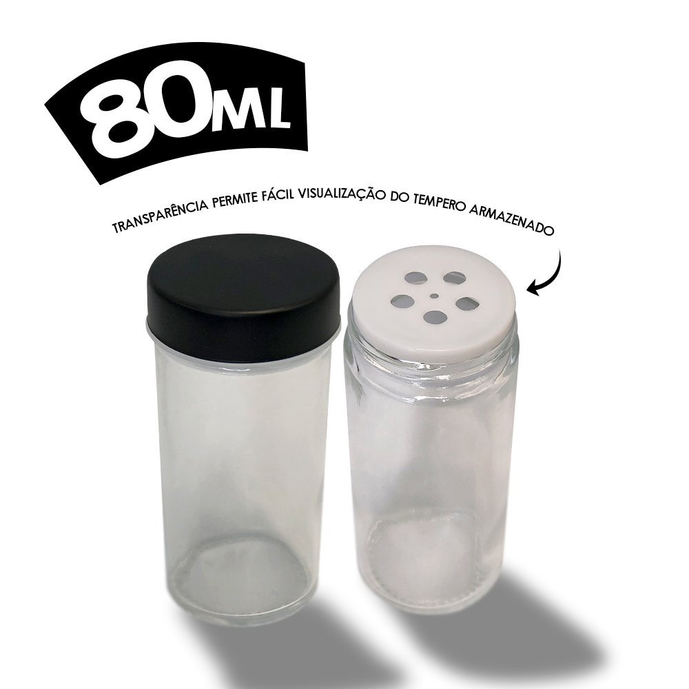 Porta Condimentos Giratório Plástico Preto com 12 Potes 80ml - 3