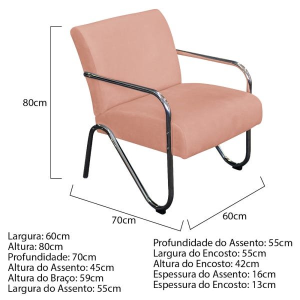 Poltrona Decorativa Sara Pés Cromado Suede Rosê - ADJ Decor - 3