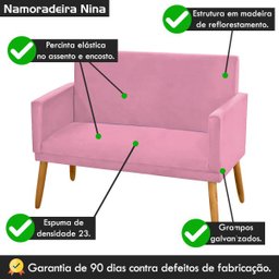 Poltrona 2 Lugares Simples para Sala Decorativa Suede Rosa - 5