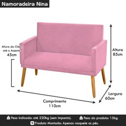 Poltrona 2 Lugares Simples para Sala Decorativa Suede Rosa - 6