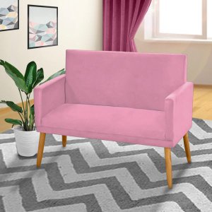 Poltrona 2 Lugares Simples para Sala Decorativa Suede Rosa