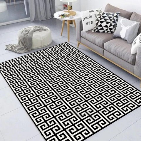 Tapete Labirinto Preto e Branco 100 x 140cm Antiderrapante para Sala e Escritório Casa Dona