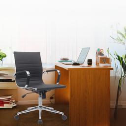 Kit 8 Cadeiras de Escritório Diretor Eames em Couro - Preta - 8