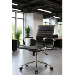Kit 8 Cadeiras de Escritório Diretor Eames em Couro - Preta - 4