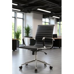 Kit 8 Cadeiras de Escritório Diretor Eames em Couro - Preta - 5
