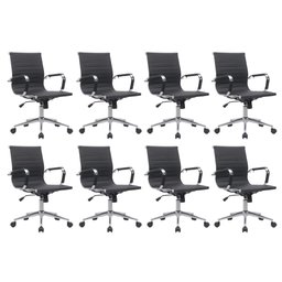 Kit 8 Cadeiras de Escritório Diretor Eames em Couro - Preta - 1