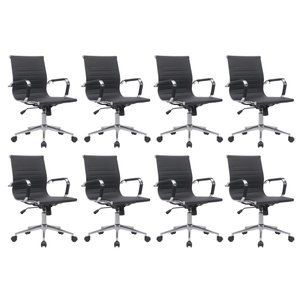 Kit 8 Cadeiras de Escritório Diretor Eames em Couro - Preta