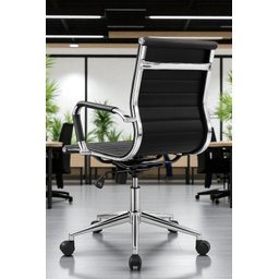 Kit 8 Cadeiras de Escritório Diretor Eames em Couro - Preta - 2