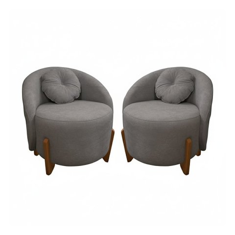 Kit 02 Poltronas Orgânicas Curvas Amsterdã Boucle Cinza - Montanari's Decor