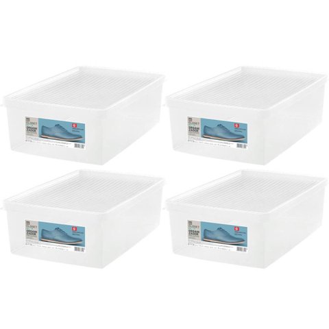Kit 4 Caixas Organizadoras para Calçados 38 a 46 Empilháveis Transparentes Tampas Ventiláveis
