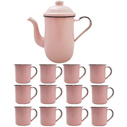 Bule Café Esmaltado 1,25 Litros e 12 Xícaras 70ml Tradicional Rosa - 1