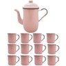 Bule Café Esmaltado 1,25 Litros e 12 Xícaras 70ml Tradicional Rosa - 1