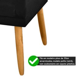 Sofá Pés Palito Estofado de 2 Lugares Nina Corino Preto - 3