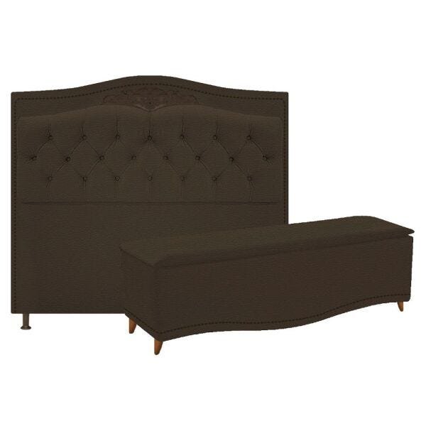 Kit Cabeceira e Calçadeira Yasmim 195 cm King Size Corano Marrom - ADJ Decor - 1