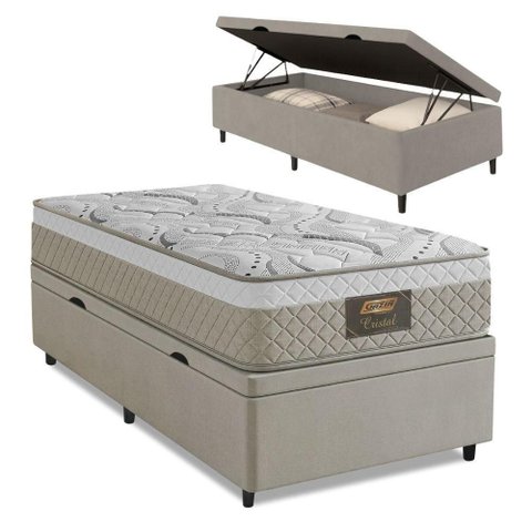 Cama Box Baú Solteiro Cristal Molas Ensacadas Bege