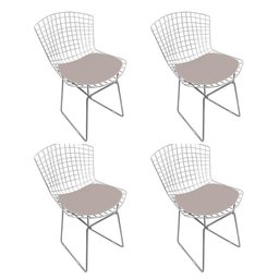 Kit 4 Cadeiras Bertoia Cromada com Assento Sintético Bege Cor Bege - 1