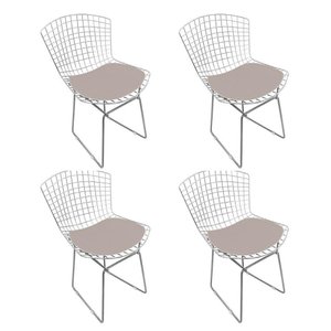 Kit 4 Cadeiras Bertoia Cromada com Assento Sintético Bege Cor Bege
