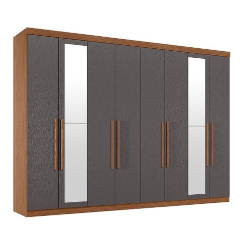 Guarda Roupa Roupeiro Casal Espelhos 8 Portas 4 Gavetas Master New 8.4 Jatoba Grafite Santos Andirá