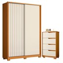Ver imagem 1 de Guarda Roupa Solteiro Frizatto 02 Portas de Correr e Cômoda Sole Flex Cinamomo Off White - Móveis