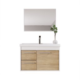 Kit Gabinete Banheiro Armario Cuba Pia com Espelheira - Potenza 63 Cm - 4