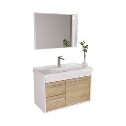 Kit Gabinete Banheiro Armario Cuba Pia com Espelheira - Potenza 63 Cm - 5