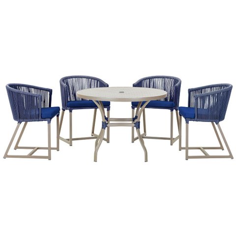 Mesa com 4 Cadeiras de Jantar Roma 100cm e Noronha em Aluminío Fendi Corda Nautica Estofado 10 Trama