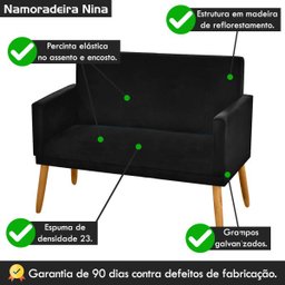 Sofá 2 Lugares Estofado Corino Preto - 5