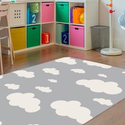 Tapete Infantil Estampa Nuvens Antiderrapante e Antialérgico 1,0 x 1,4 Metros Cinza Casa Dona - 3